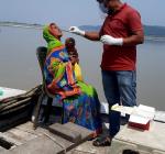 Rapid antigen test on Covid-19 by Bongaigaon boat clinic at different char villages.