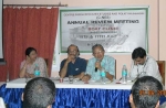 Social Activist from Nagaland, Niketi Iralu speaking at the meeting. To his left is Managing Trustee, C-NES,  Sanjoy Hazarika and exteme left is Dr Mahfuza Rahman from Cotton College,Guwahati . Sitting  right is Dr Ajay Thakroo from UNICEF, Assam.