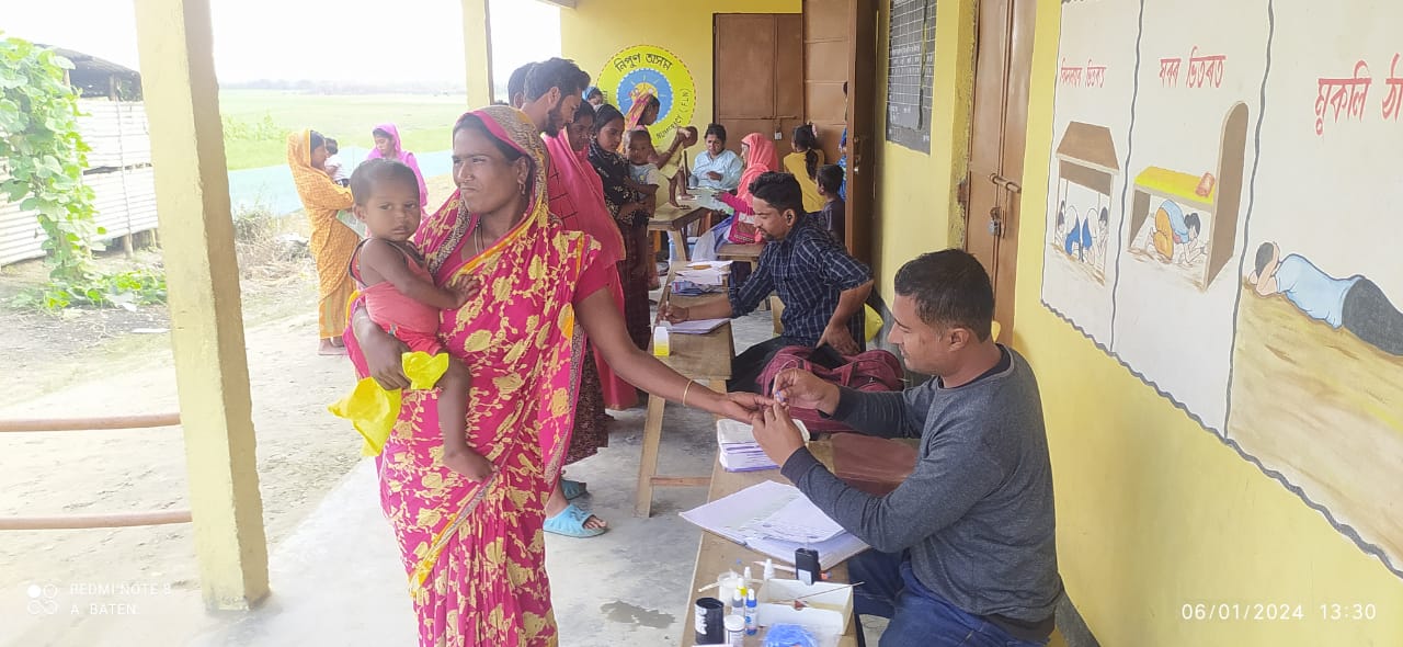 Immunization, ANC, and general check-ups being conducted by Boat Clinic Barpeta Unit 1 at Lehi Char.
