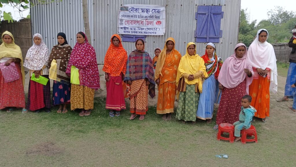 Beneficiaries after a health and immunization camp at Khankhuwa Charpara village conducted by the Goalpara Boat Clinic