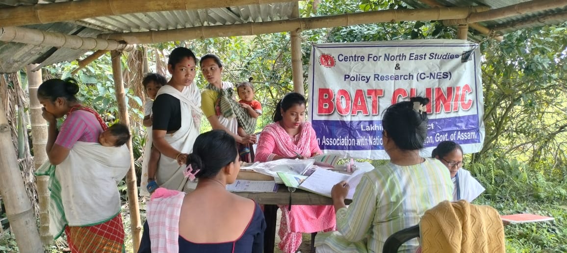 Health camp and routine immunization at Puronidhol Island village on April 6, 2024, organized by the Lakhimpur Boat Clinic.